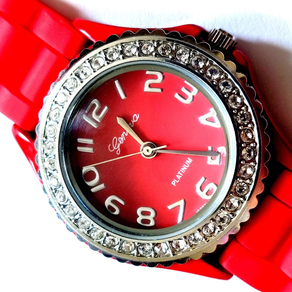 Geneva Platinum Women’s Crystal Silicone Watch